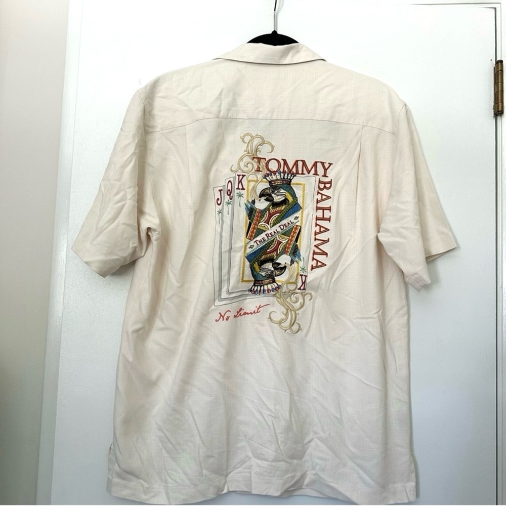 Tommy Bahama The Real Deal Embroidered Cards Silk Button Down Shirt Mens Medium
